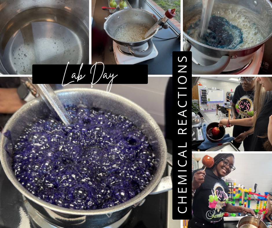 8th grade students making candy apples while exploring chemistry.
