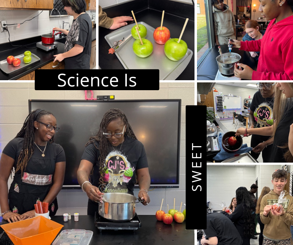 8th grade students making candy apples while exploring chemistry.