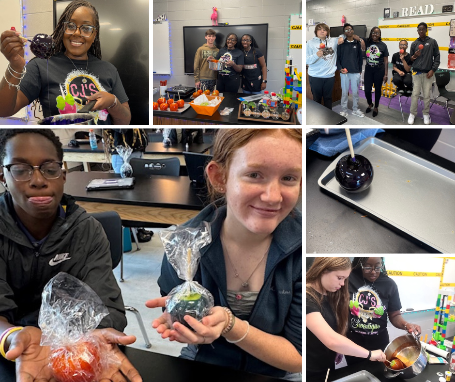 8th grade students making candy apples while exploring chemistry.