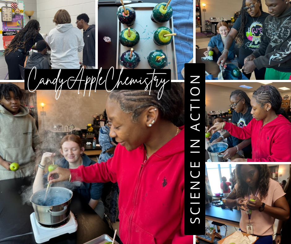 8th grade students making candy apples while exploring chemistry.
