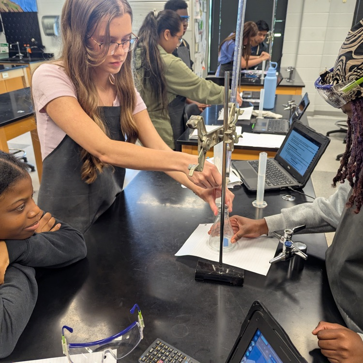 Mr. Kelley's chemists took on titrations today. It quickly turned into a competition to see who could get the lightest pink without going past the endpoint!
