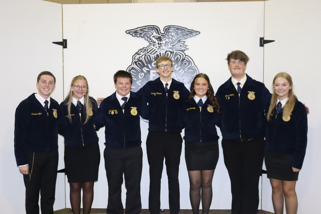 The 2026–2027 Bainbridge High School FFA officer team poses together during the annual banquet.