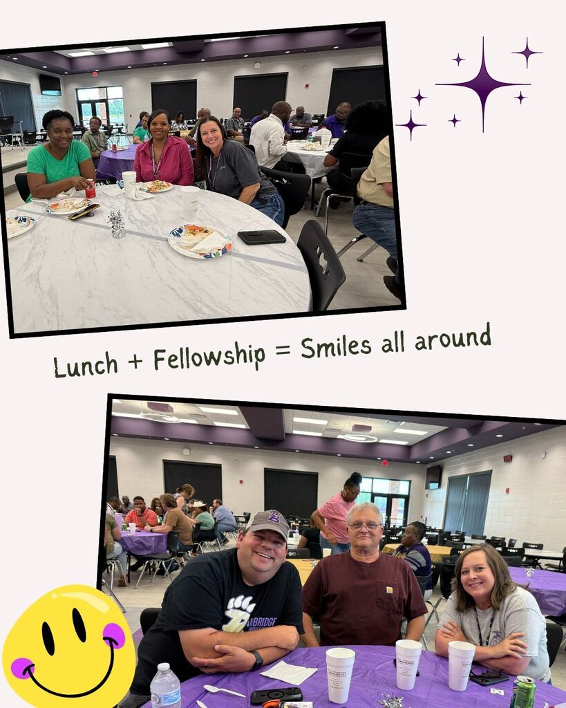 BMS staff enjoying a meal provided by Surcheros, the BMS PTO, and the Admin Team.