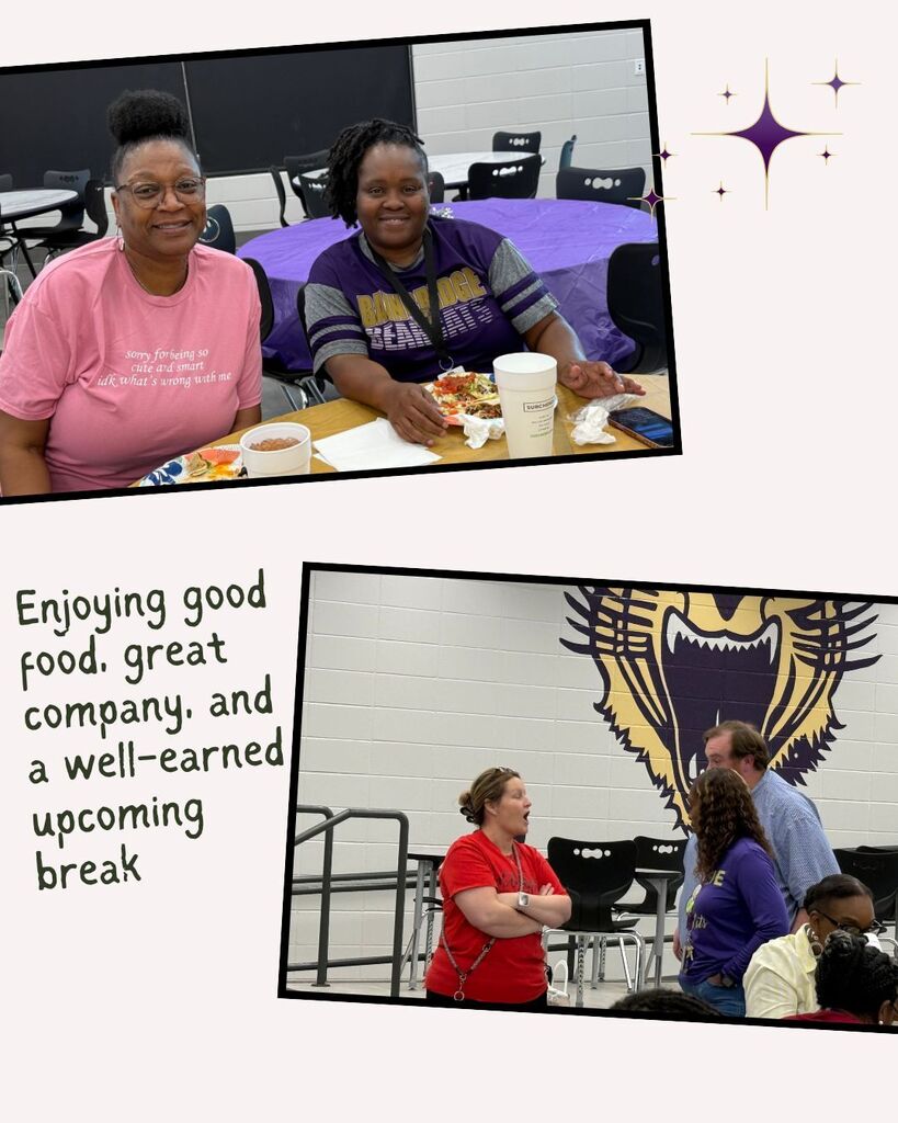 BMS staff enjoying a meal provided by Surcheros, the BMS PTO, and the Admin Team.