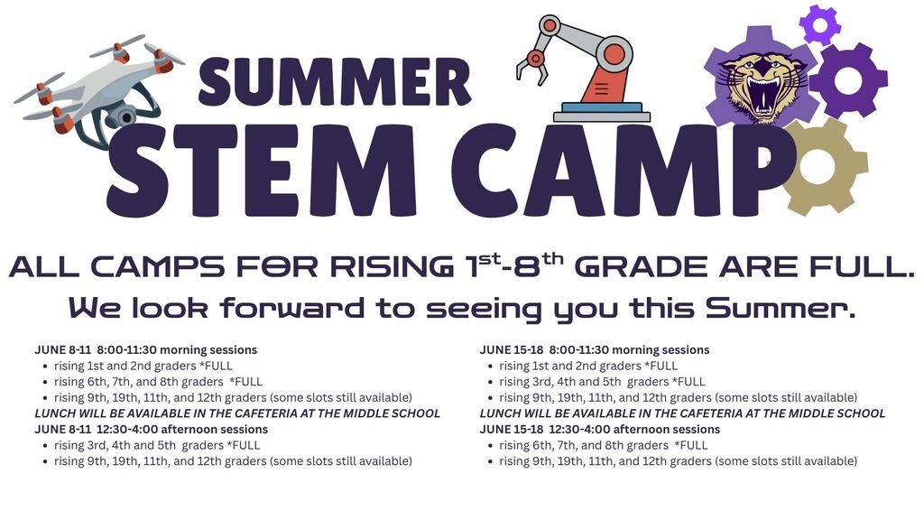 Summer STEM Camp starts Monday June 8th at 8:00am