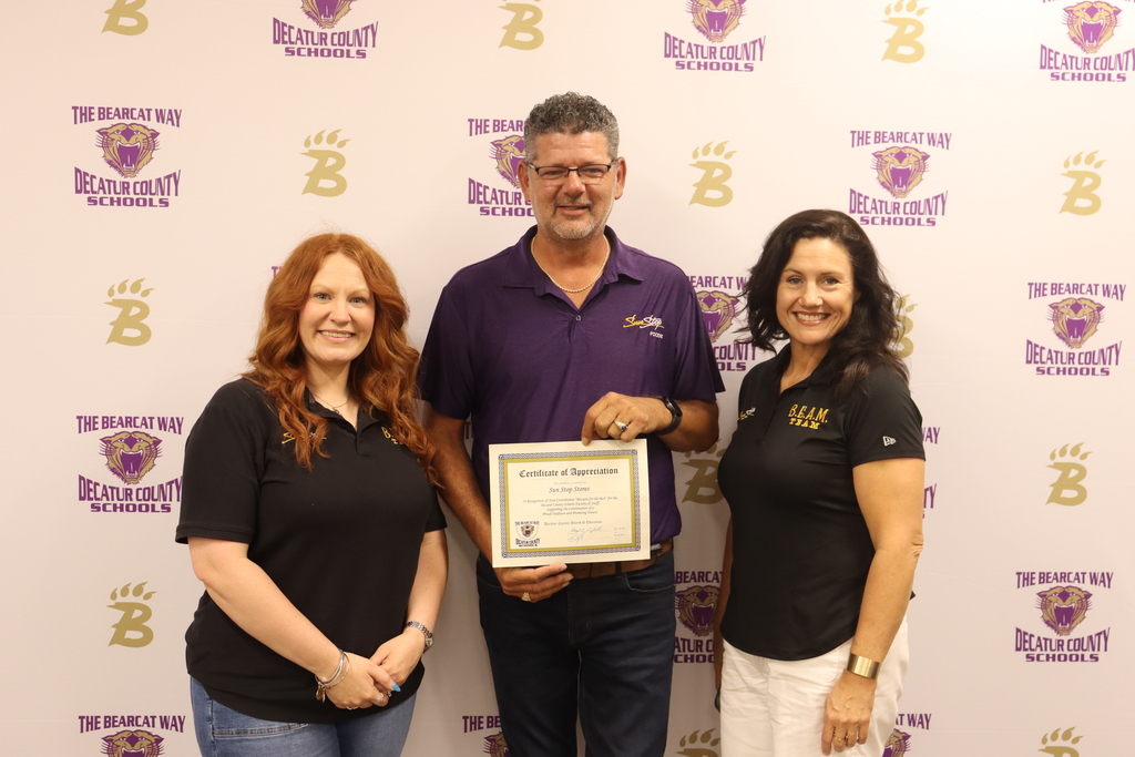 Community partners receive Certificates of Appreciation from Decatur County Schools during a Board of Education meeting in recognition of their support of the district's Year-Round Employee Appreciation Initiative.