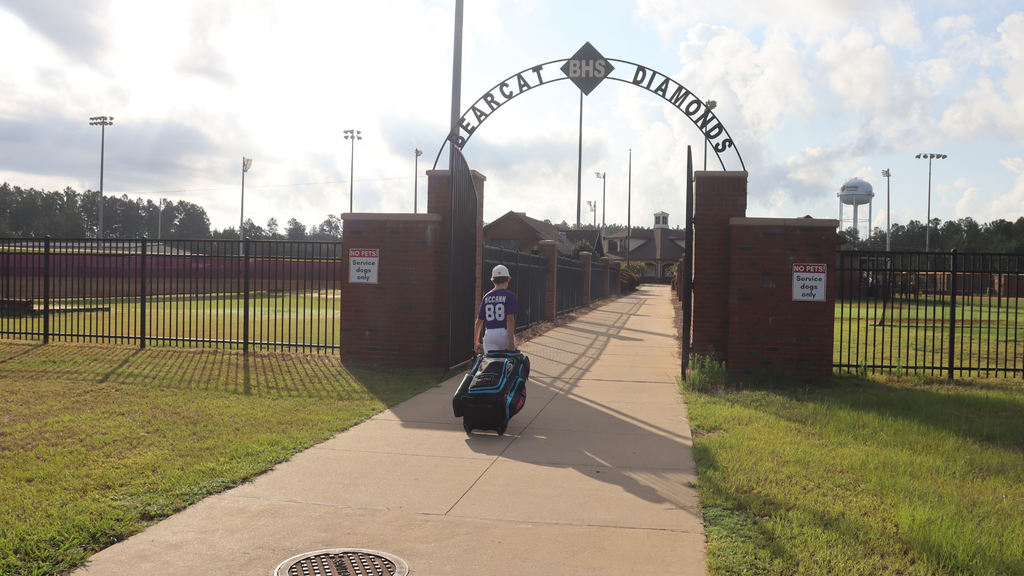 Baseball player arrives at the BHS Bearcat Diamonds.