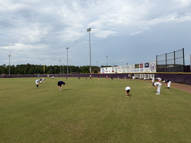Campers streching