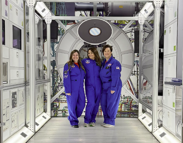 A collection of photos showing Hutto Elementary NASA HUNCH teachers participating in Space Camp activities, including astronaut training simulations, Mission Control exercises, team-building challenges, hands-on STEM workshops, and group photos at the U.S. Space & Rocket Center.