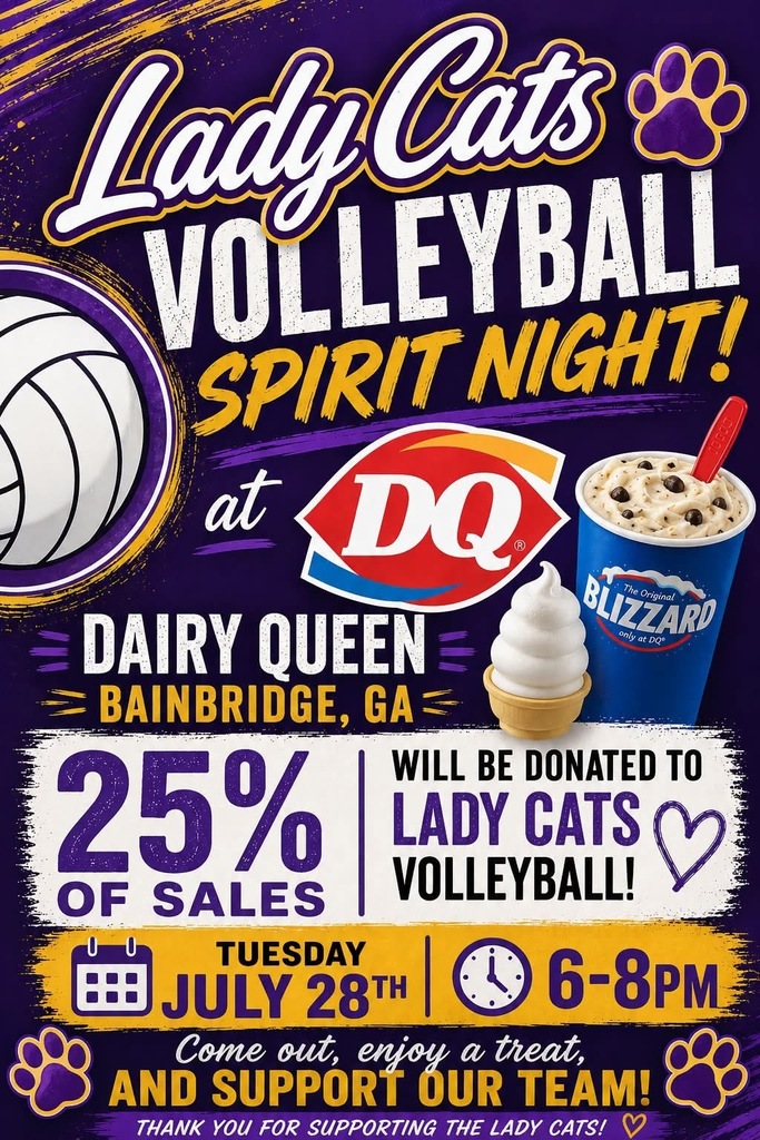 Mark your calendars for the Volleyball Spirit Night at Dairy Queen,  Tuesday, July 28th 