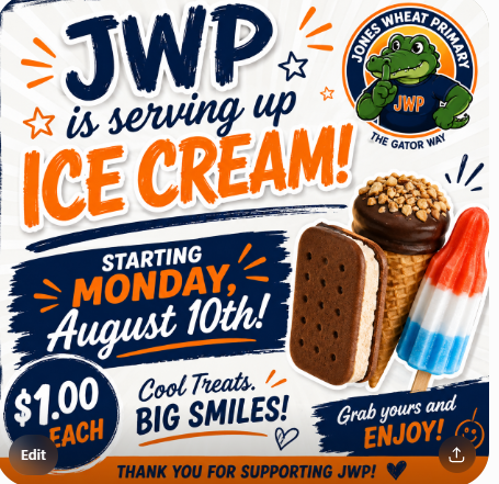 JWP will begin our ice cream sales on August 10th