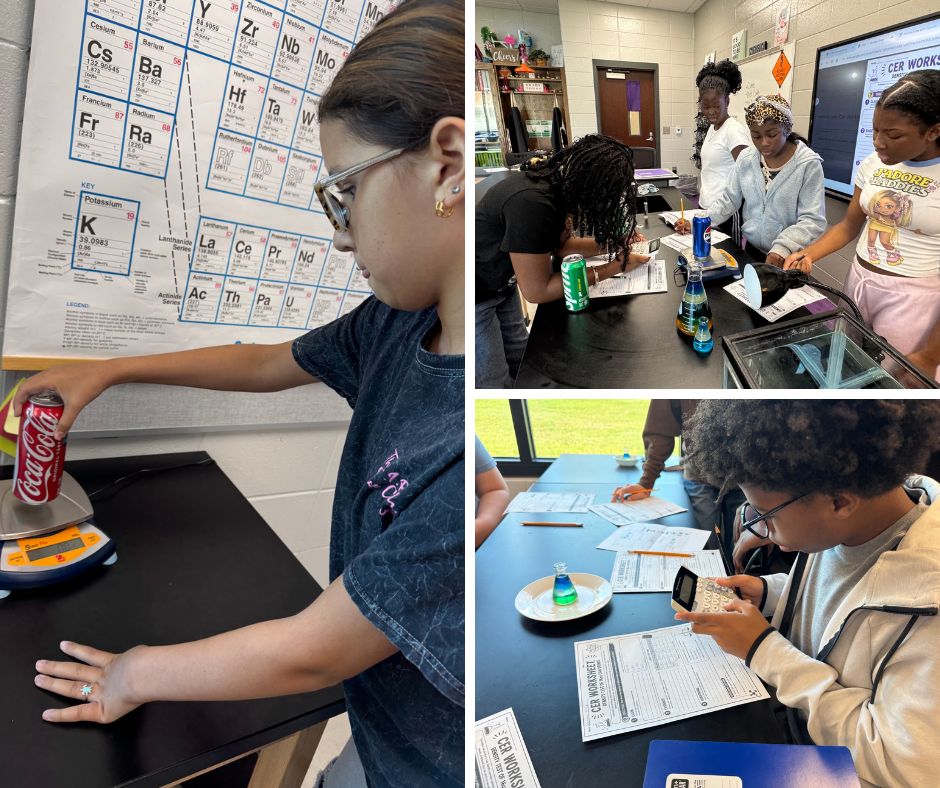 Rambo's 8th grade science students work on a sciene lab about density.