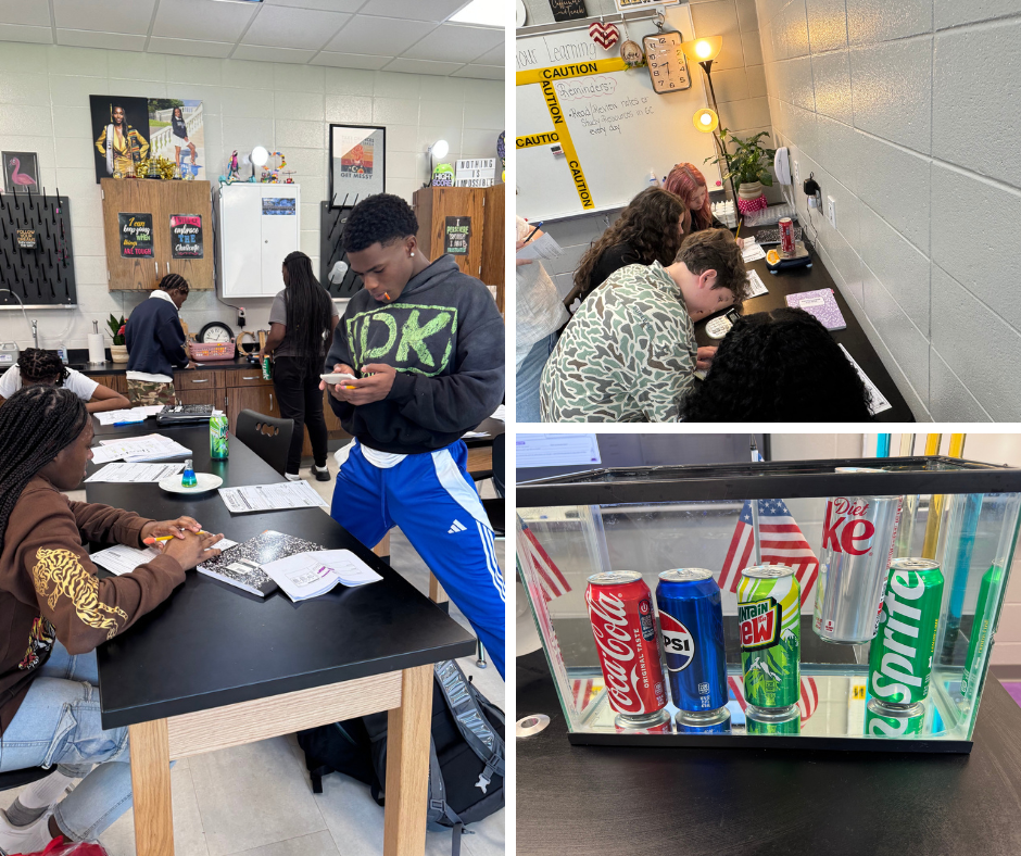 Rambo's 8th grade science students work on a sciene lab about density.