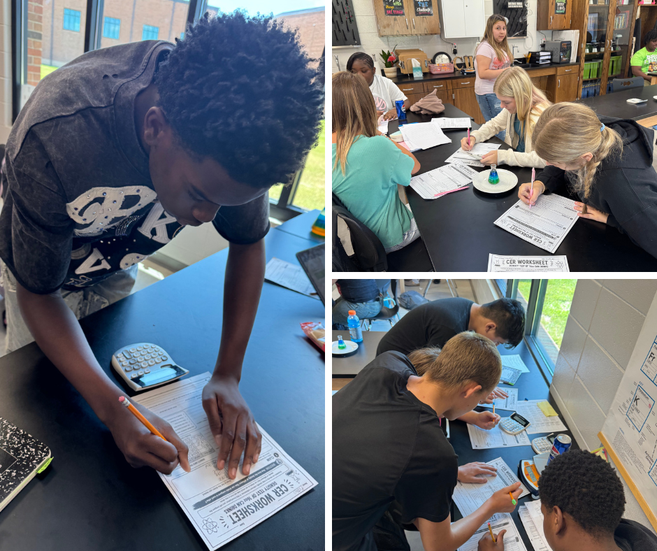 Rambo's 8th grade science students work on a sciene lab about density.