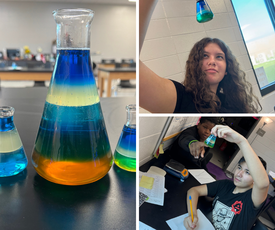 Rambo's 8th grade science students work on a sciene lab about density.