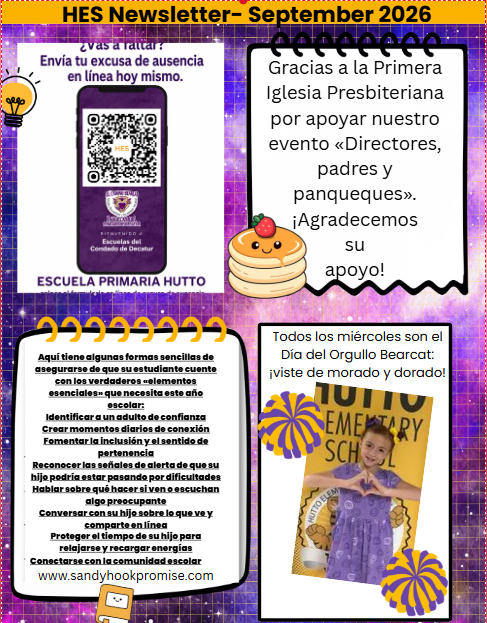 This image contains information for september at Hutto Elementary School.