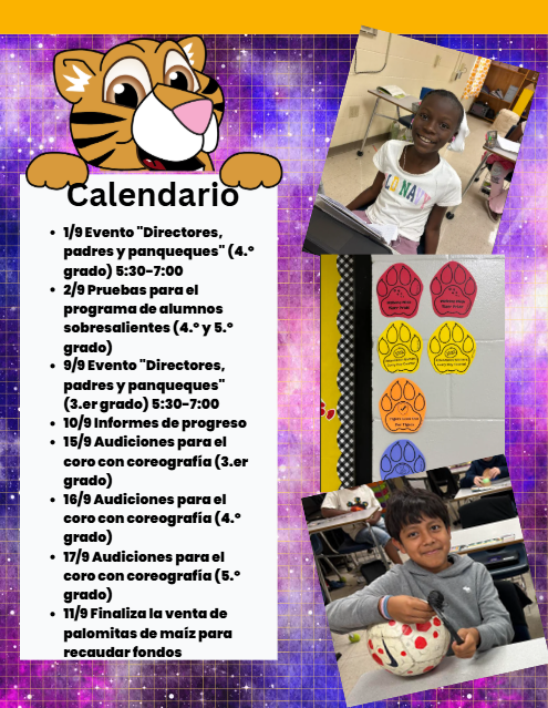 This image contains information for september at Hutto Elementary School.