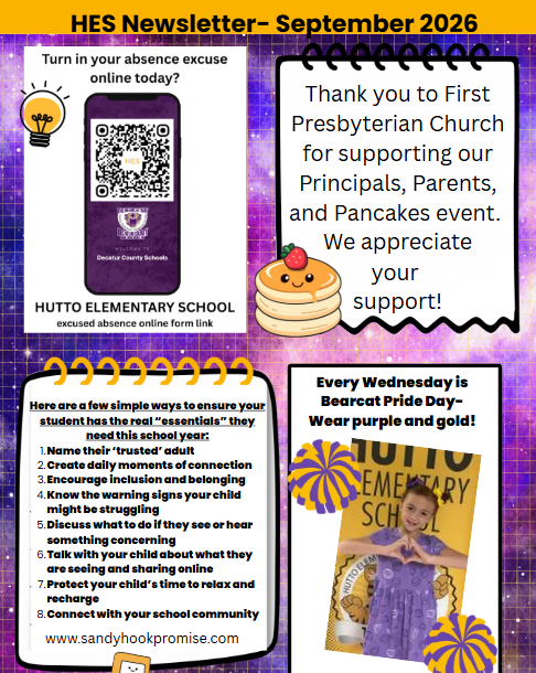 This image contains information for september at Hutto Elementary School.