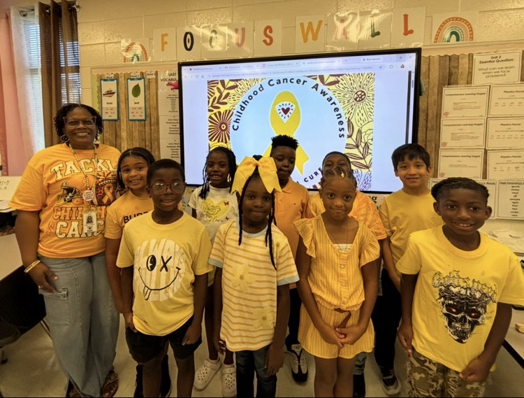 Mrs. Williams’s second grade class supporting Childhood Cancer!!💛💛