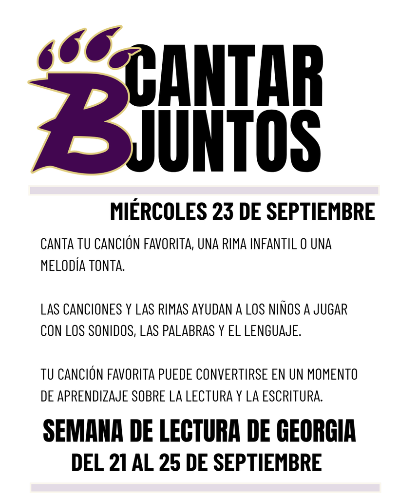 Georgia Reads Week graphic encouraging songs and rhymes to help children develop language skills on September 23.