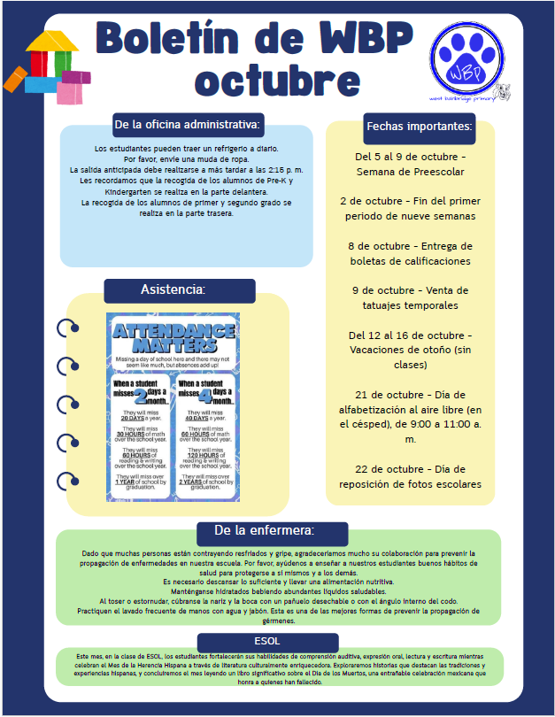 October Prek Newsletter Pg 1 Spanish