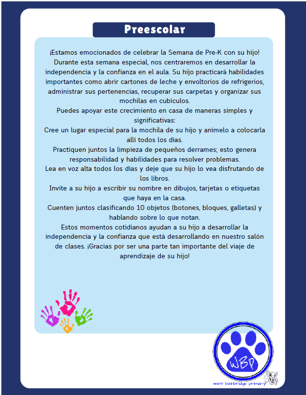October Prek Newsletter pg 2 spanish