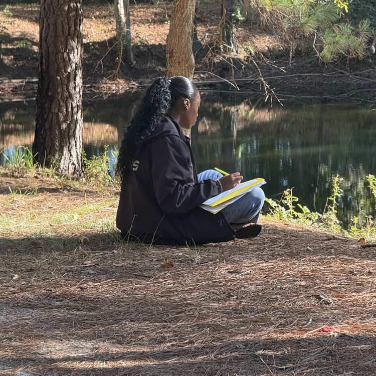 Mr. Poppell's English III students visited the campus pond today where they wrote texts inspired by the Transcendentalists.