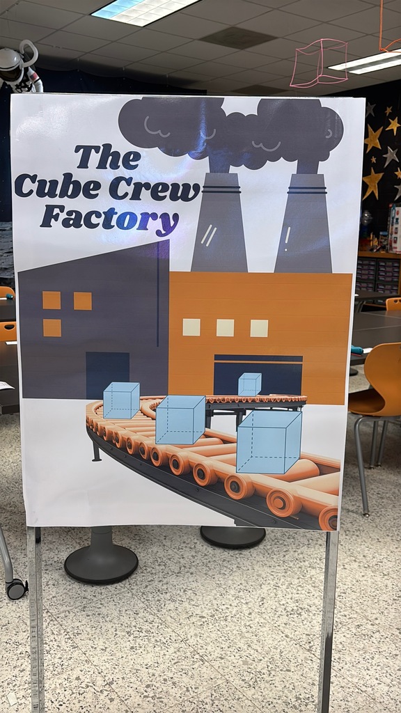utto Elementary’s “Cube Crew Factory” display highlights a student manufacturing activity with cubes moving along a factory conveyor belt.
