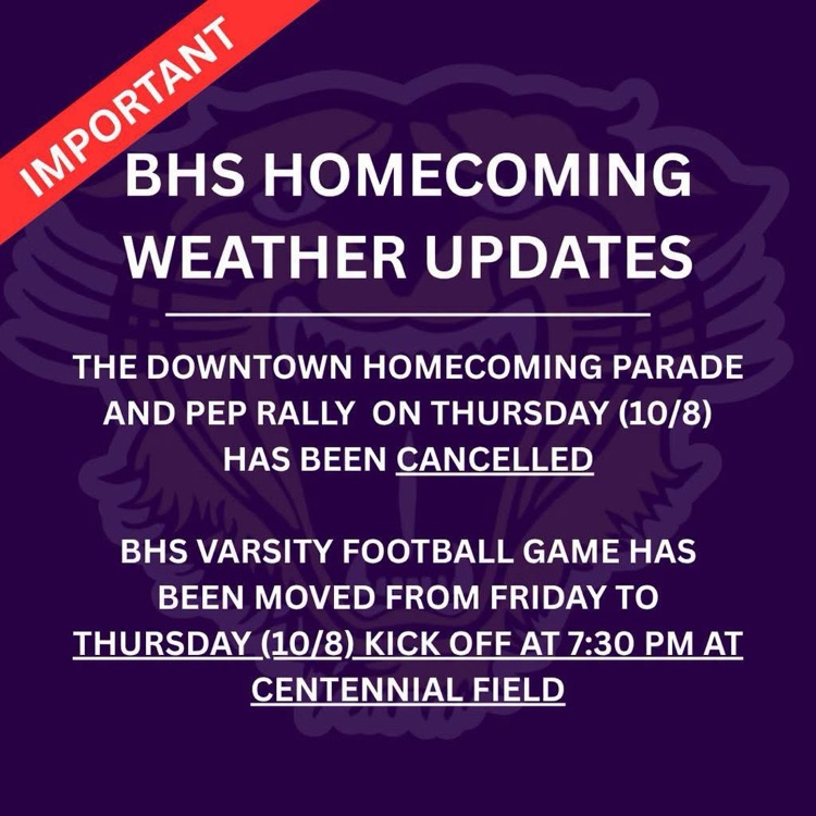 Parade cancellation and BHS game rescheduled