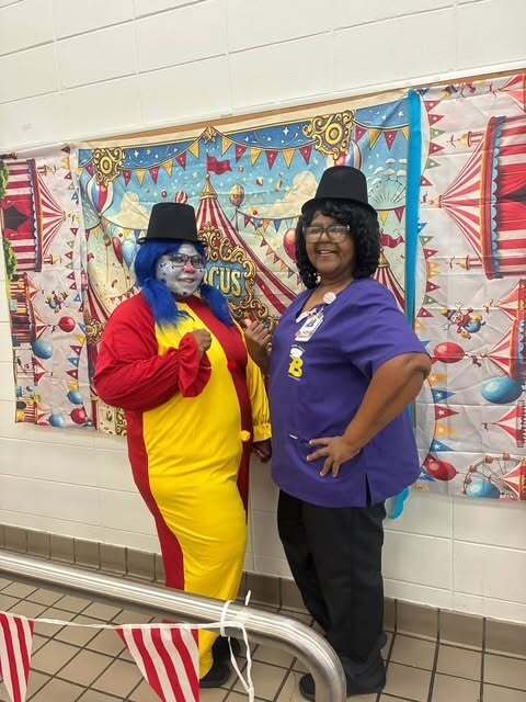 decatur county schools lunch room workers dressed up in circus attire to celebration national school lunch week 