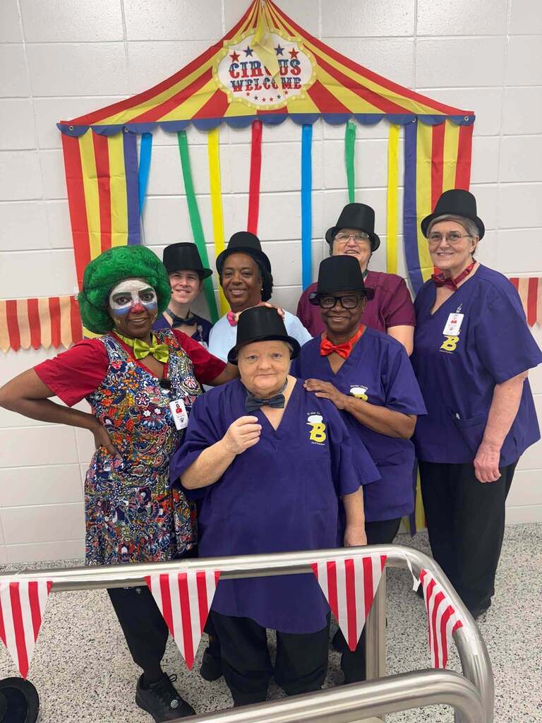 decatur county schools lunch room workers dressed up in circus attire to celebration national school lunch week 