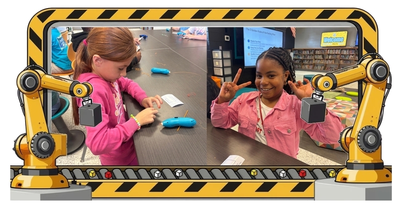 Working to create cubes using 3D Pens at Hutto Elementary School for Manufacturing Day