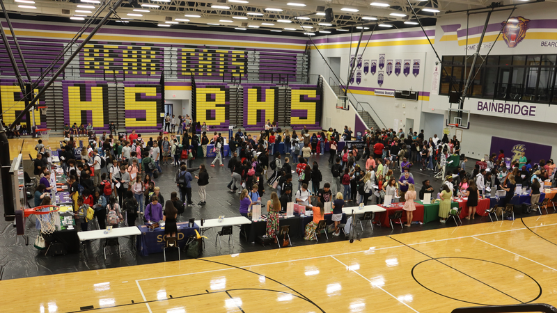Students explore college and military opportunities at Bainbridge High School’s College and Military Fair.