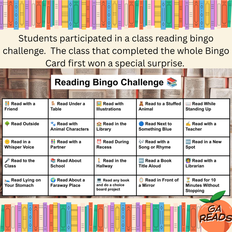 This image contains a bingo challenge of different ways students can read.