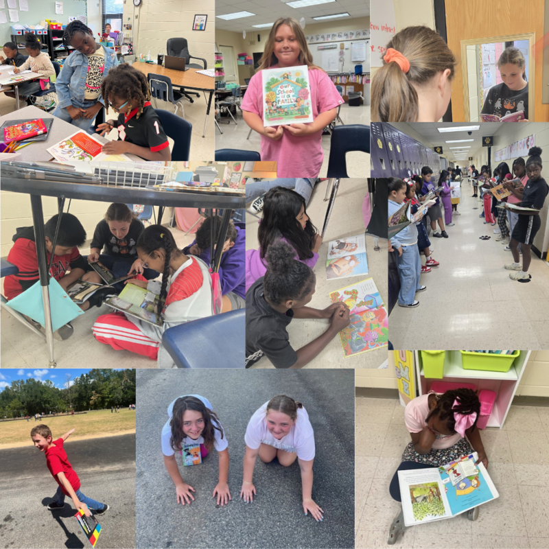 This image contains pictures of students reading.