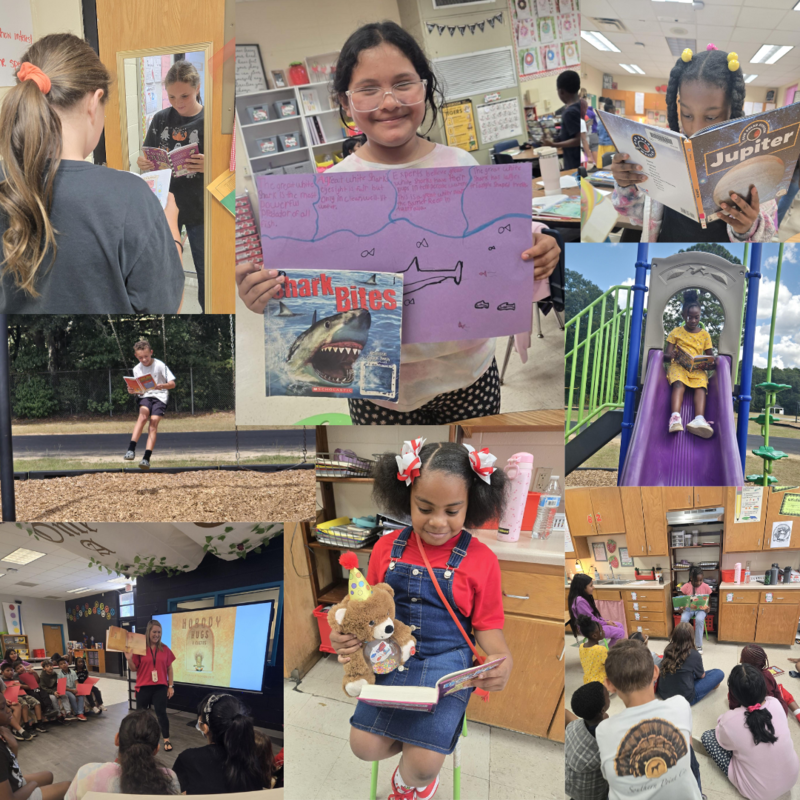 This image contains pictures of students reading.