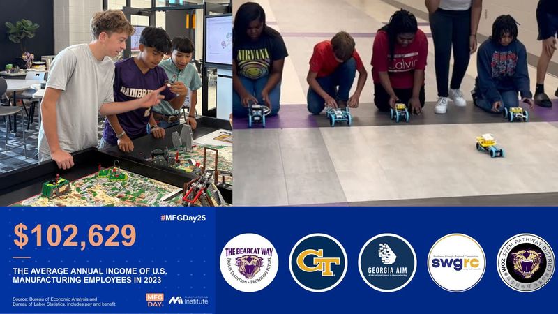 The average annual income of US Manufacturing Employees in 2023 was $102,629 Student work with LEGO Robotics to learn about automation, robotics and coding at Bainbridge Middle School