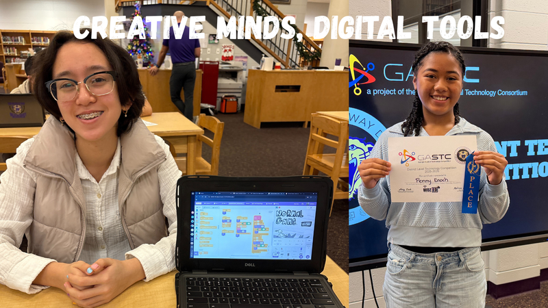 Creative Minds, Digital Tools students present their projects at the Technology Competition in the Media Center of Bainbridge High School