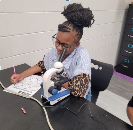 a students uses a microscope to investigate cells 