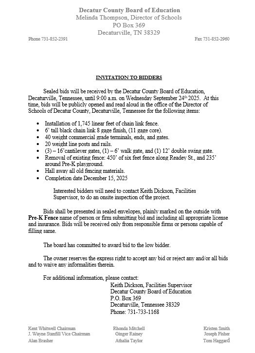 PreK fence - Invitation to Bid