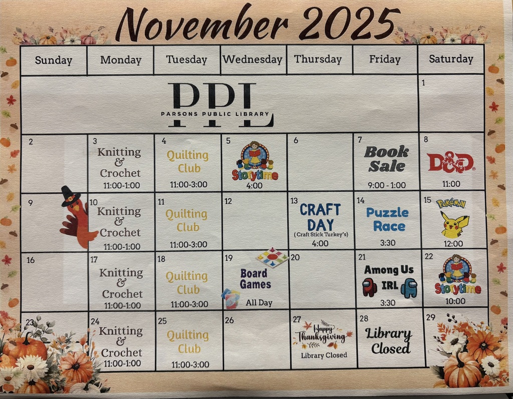 Parsons Public Library Calendar