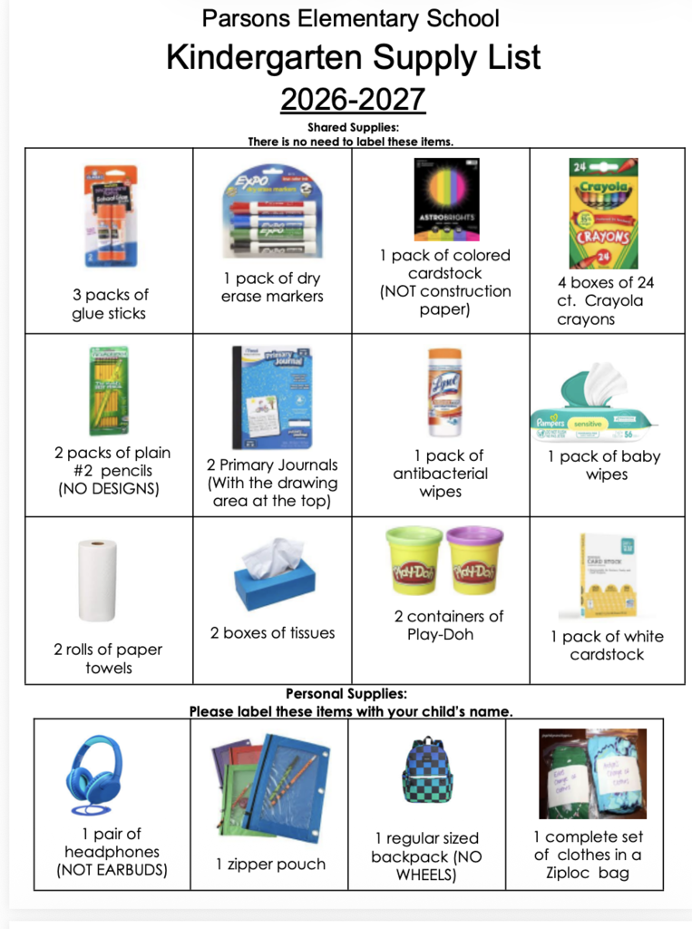 PES Kindergarten Supply List