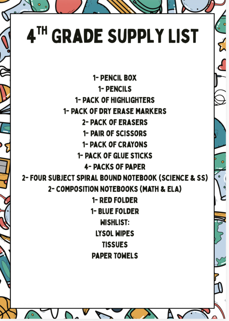 PES 4th Grade Supply List