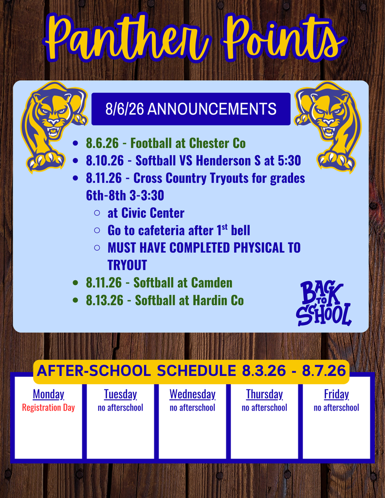 Panther Points Announcements 8/6/26