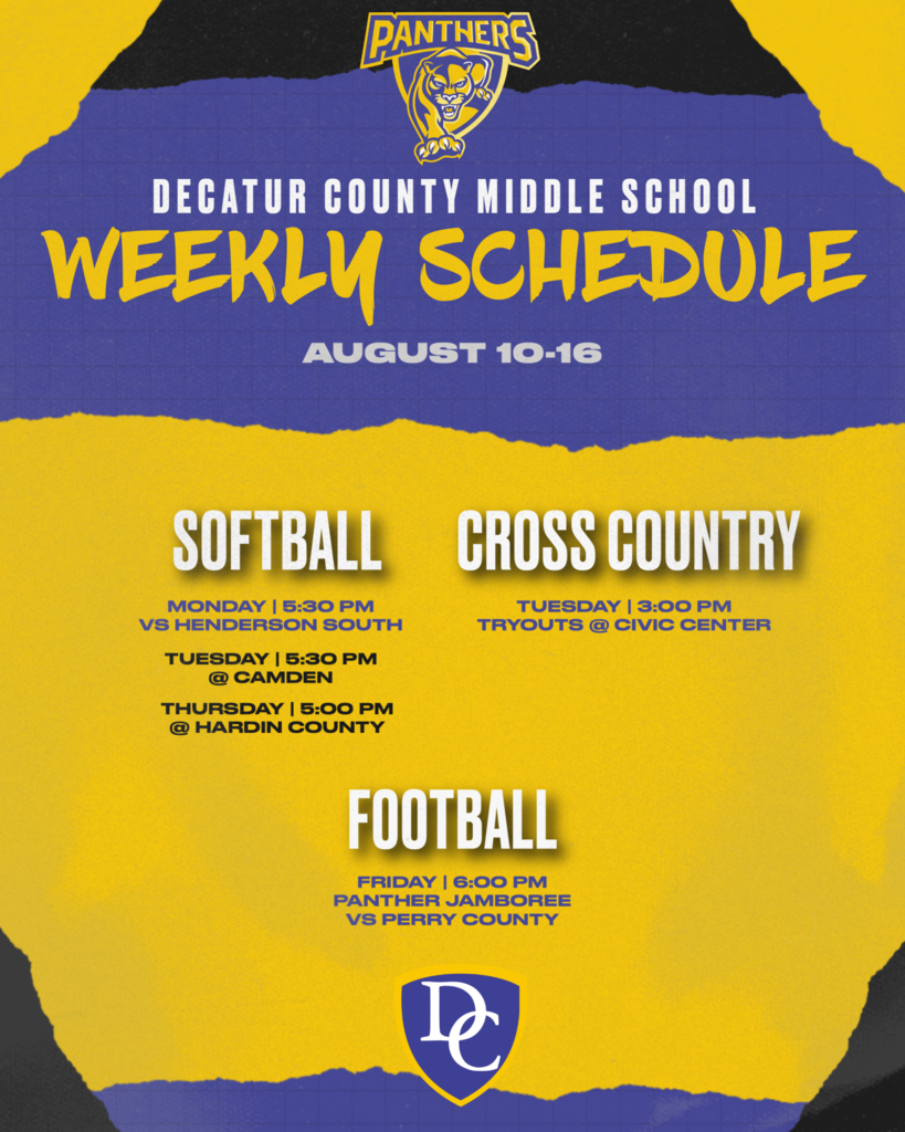 Weekly sports schedule for DCMS for week of August 10-16