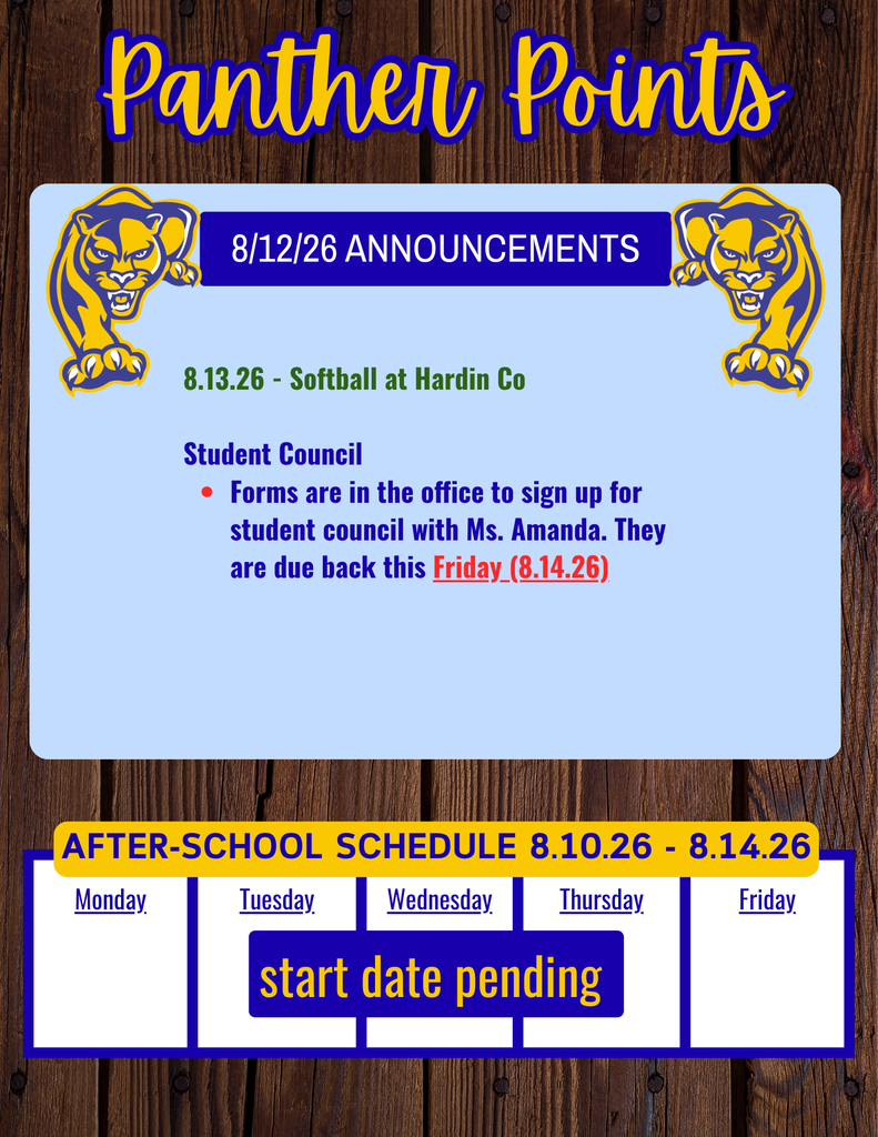 Panther Points Announcement for 8/12/26