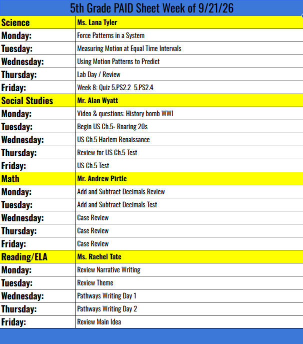 5th PAID week of 9-21-26