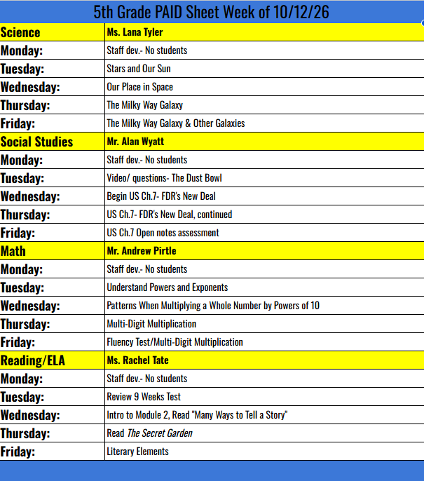 PAID sheet for the week of 10-12-26