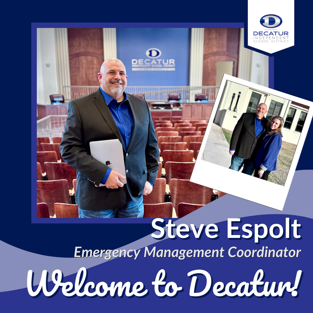 Graphic reads "Steve Espolt, Emergency Management Coordinator; Welcome to Decatur!" 