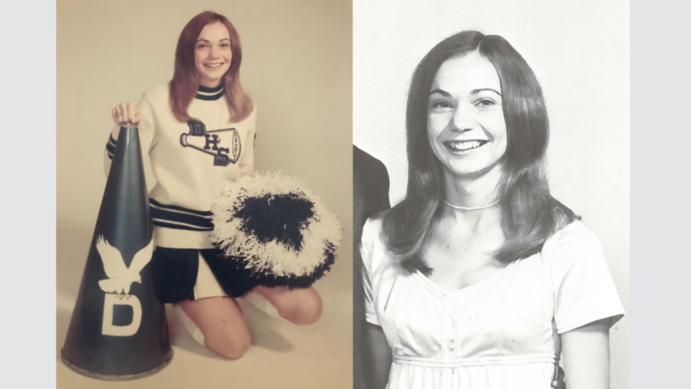 Photos of Stephanie Gage as a D-H-S cheerleader and as Miss D-H-S